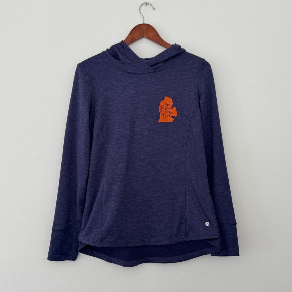 Apana Navy Heathered Detroit Michigan Hooded Sweater Pullover women’s size M